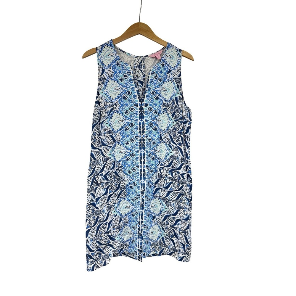 Lilly Pulitzer Kelby Shift Dress Size 6 Sleeveless Pockets Blue/White Mermaid
